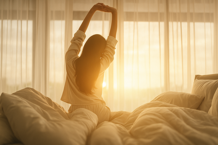 Calm, dim bedroom scene representing better sleep