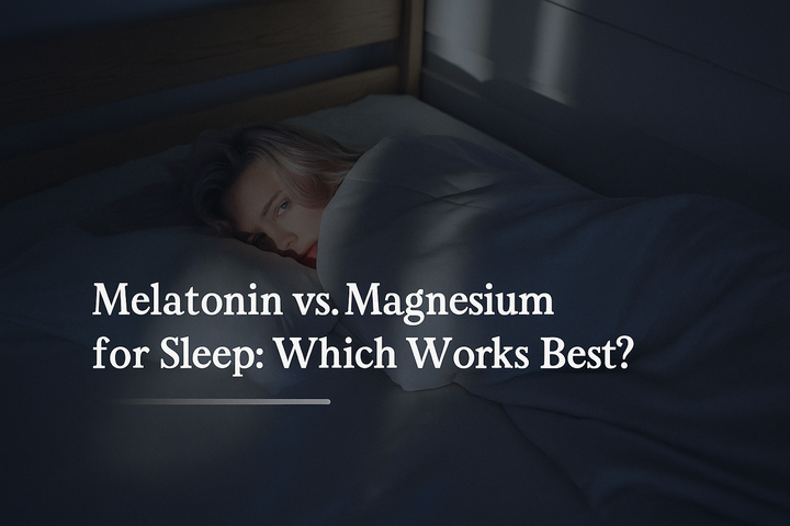 Bedside scene comparing melatonin and magnesium for sleep