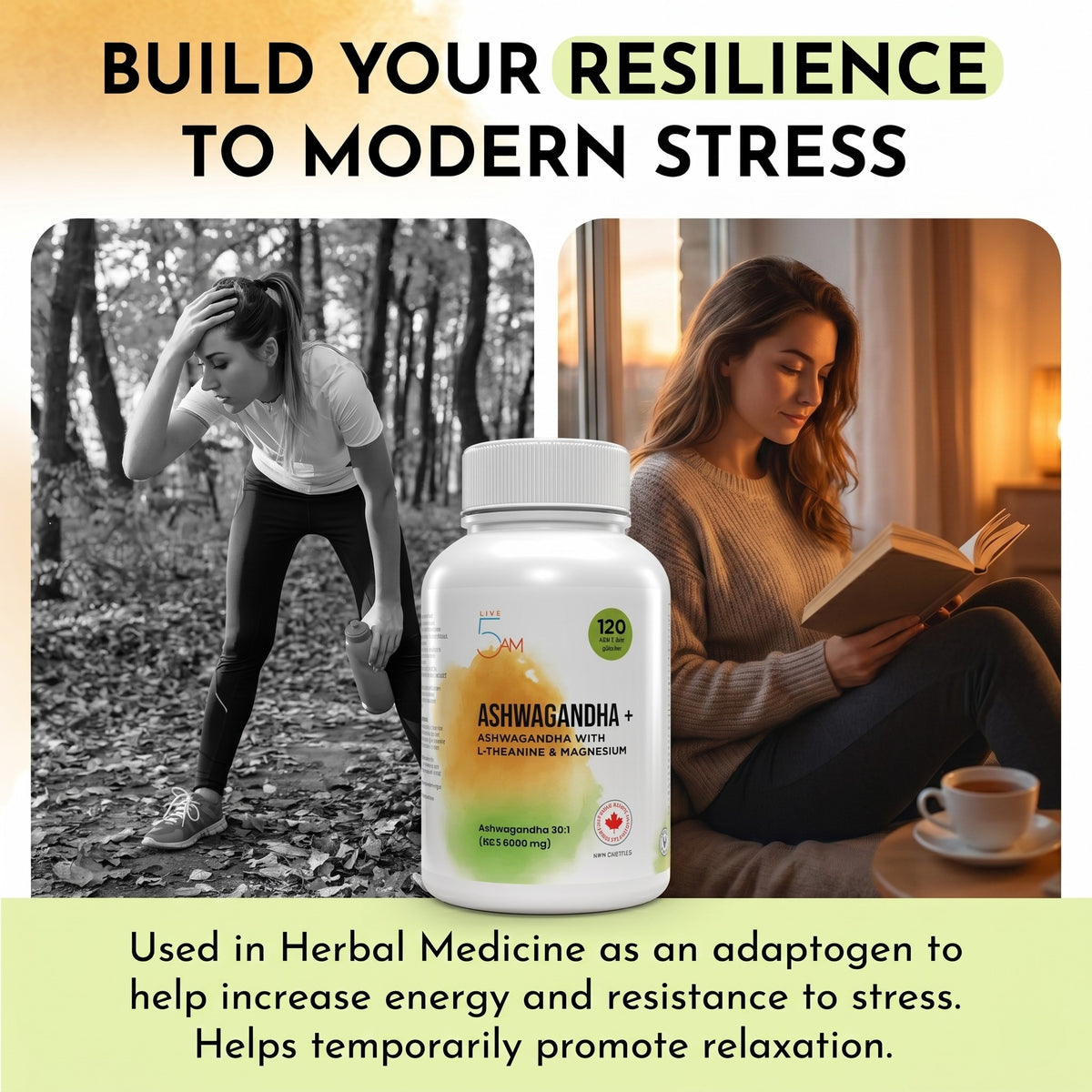 Live 5AM Ashwagandha+ with L-Theanine and magnesium for stress