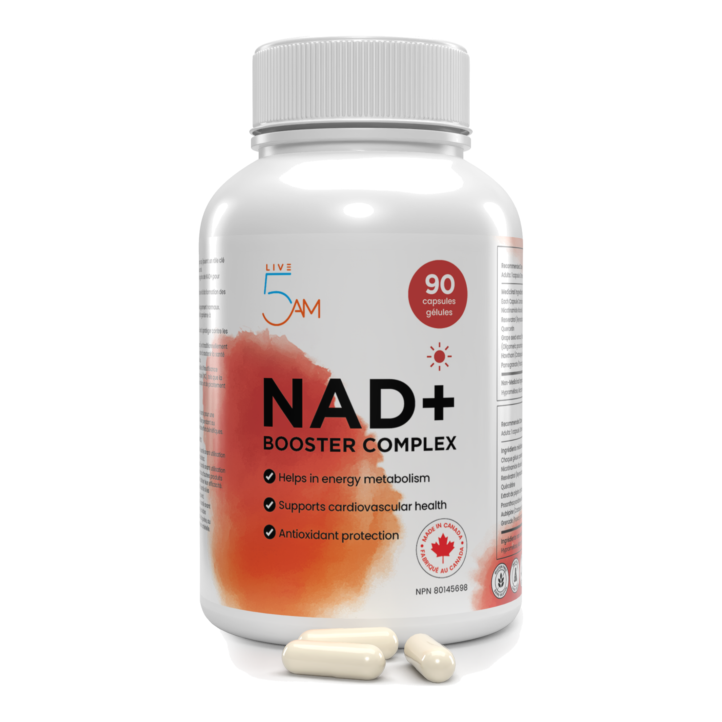 Live 5AM NAD+ Booster Complex bottle, 90 capsules